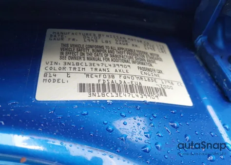 2007 Nissan Versa 1.8S z USA, uszkodzony, nr VIN 3N1BC13E47L439909